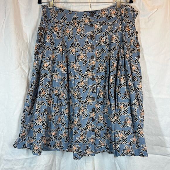 Modcloth Dresses & Skirts - Modcloth Blue Floral A-Line Skirt with Peach Accents
